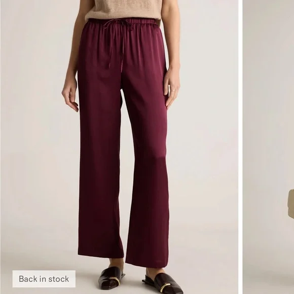 Quince Women 100% Washable Silk Drawstring Wide Leg Pants Wine Red XL - Picture 3 of 9